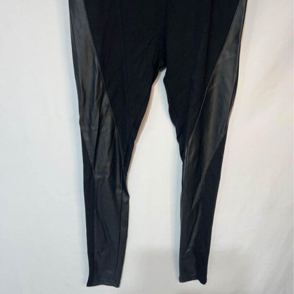 Womans black leggings with vegan leather panels. Excellent condition. Elastic wa - Picture 2 of 10